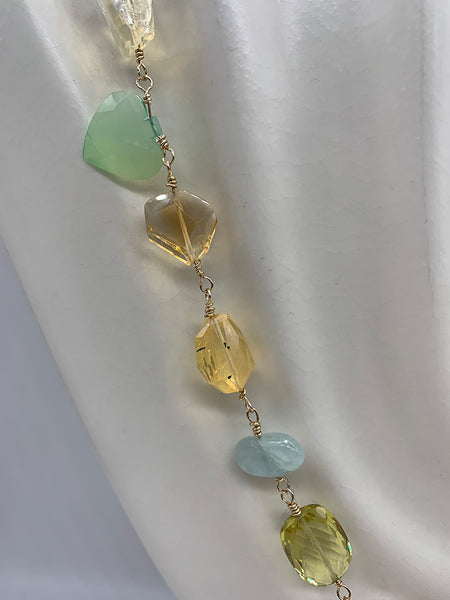 Rosary Necklace with Citrine, Rock Crystal, Chalcedony, Strawberry Quartz, Moonstone, Aquamarine