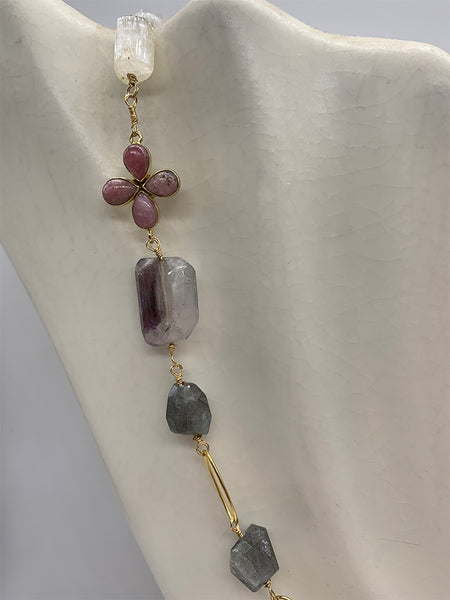 Rosary Mixed Gem Stone Necklace, Labradorite, Kunzite, Moonstone, Ametrine