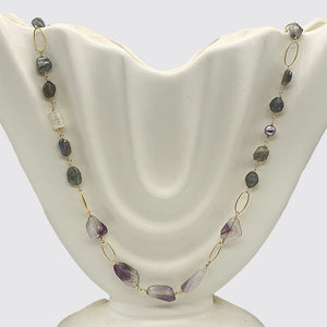 Rosary Mixed Gem Stone Necklace, Labradorite, Kunzite, Moonstone, Ametrine