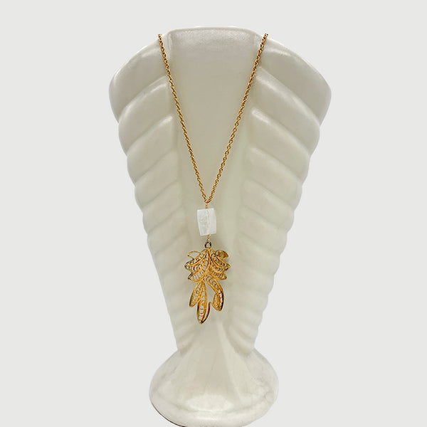 Moonstone, filigree pendant on chain necklace
