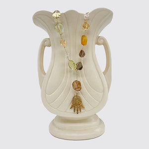 Rosary Hamsa Necklace with Stones