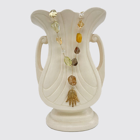 Rosary Hamsa Necklace with Stones