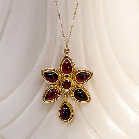 Set Garnet Flower on Fine Gold Fill Chain