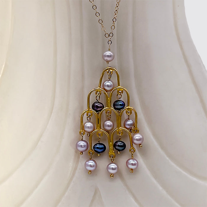 Multi-colored Freshwater pearl Chandelier Pendant Necklace