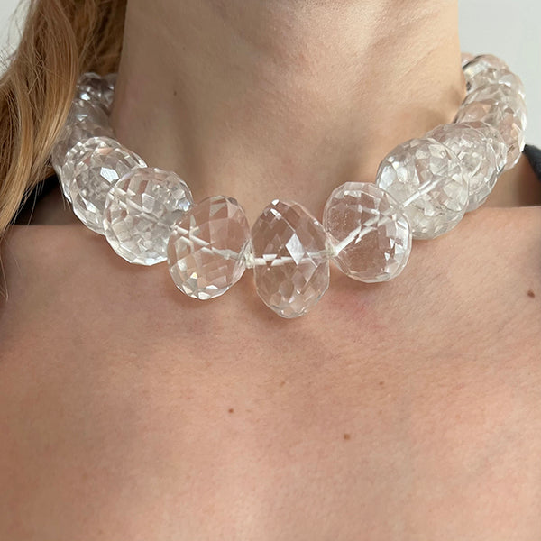 Hand-knotted Faceted Rock Crystal Statement Necklace
