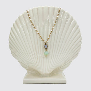 Baby Pearl Rosary with Blue Chalcedony & Green Chalcedony Drops