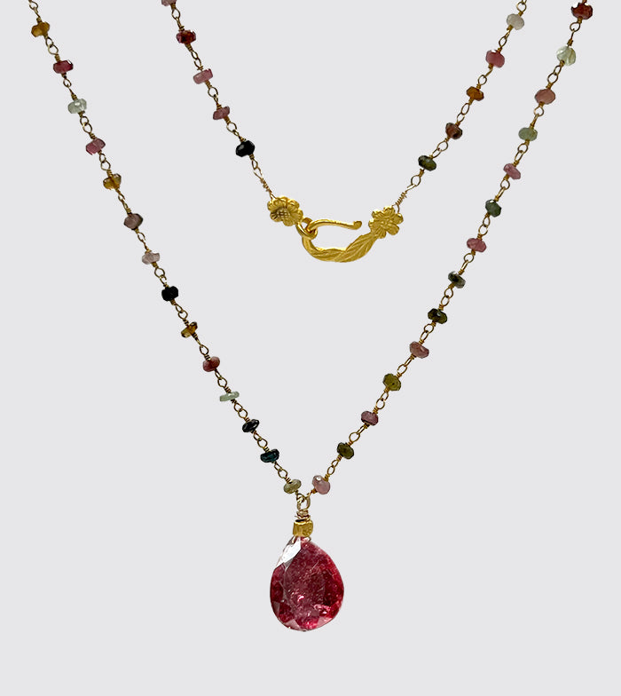 Watermelon Tourmaline Drop on a Tourmaline Rosary