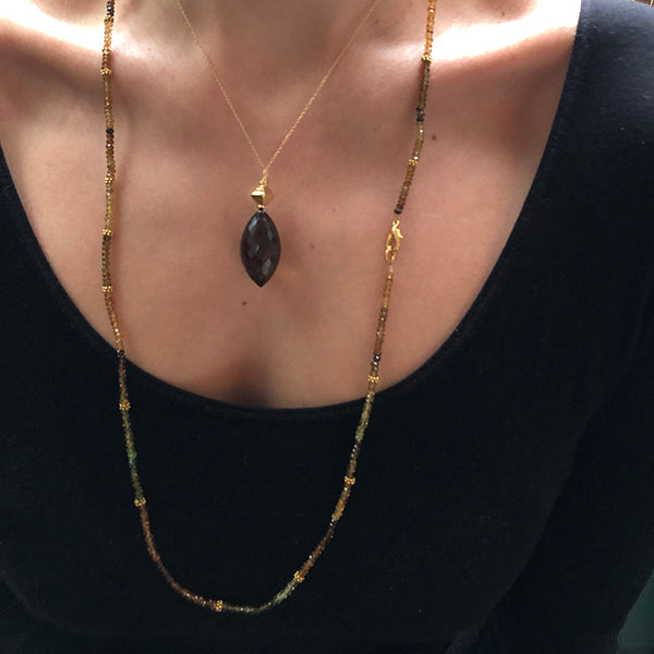 Faceted Smoky Topaz Pendant On 18K Gold Chain
