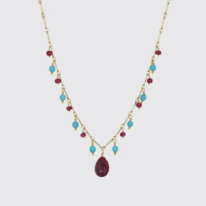 Ruby & Turquoise Drop Necklace