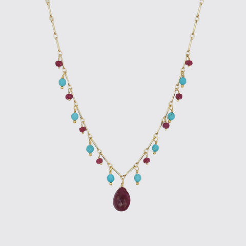 Ruby & Turquoise Drop Necklace