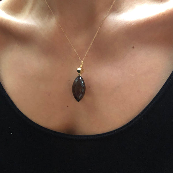 Faceted Smoky Topaz Pendant On 18K Gold Chain