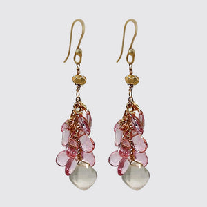 Pink CZ & Moonstone Cluster Earrings