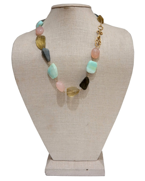 Multi Color Gems Stone Rosary Necklace