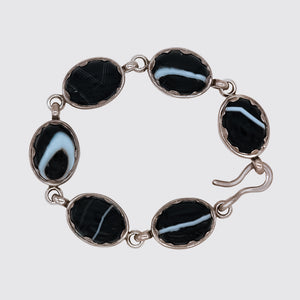 Link Bracelet -Banded Agate set in Sterling Silver