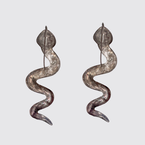 Sterling Silver Squiggly Snake Vintage Earrings