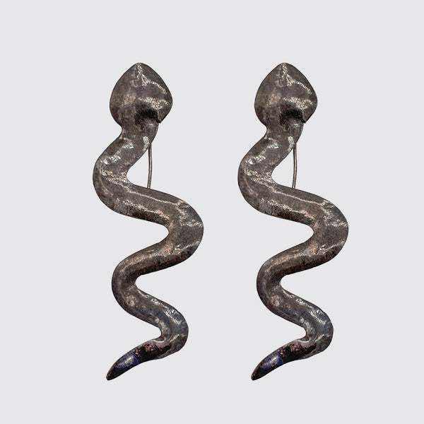 Sterling Silver Squiggly Snake Vintage Earrings
