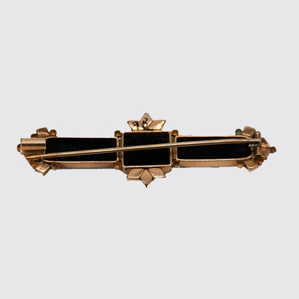 Vintage Victorian Black Onyx, Rose Gold Bar Brooch