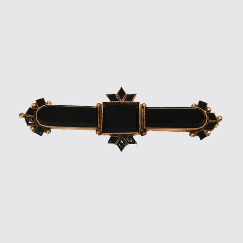 Vintage Victorian Black Onyx, Rose Gold Bar Brooch