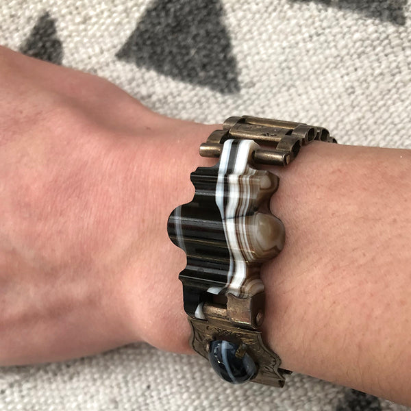 Victorian Scottish Banded Agate Belt Buckle Bracelet