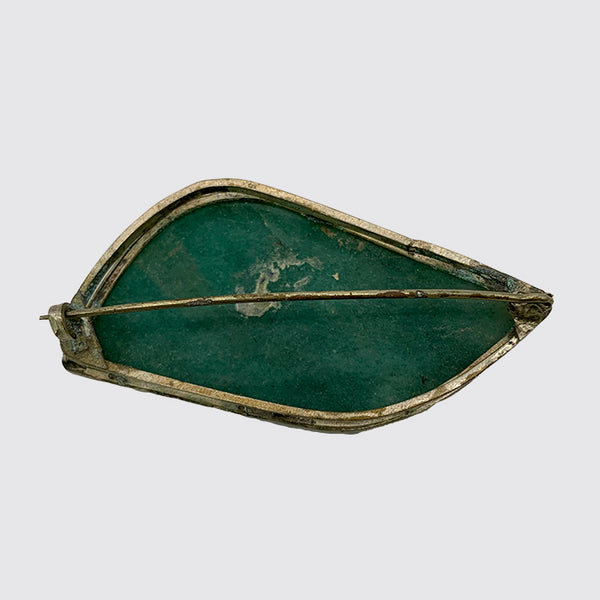 Green Agate Wavy Shape Sterling Pin/vintage