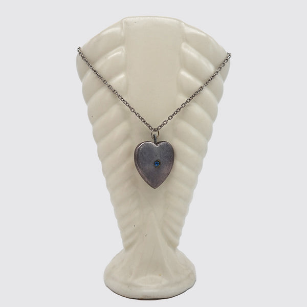 Silver Heart Necklace with Sapphire colored glass