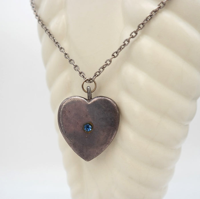 Silver Heart Necklace with Sapphire colored glass