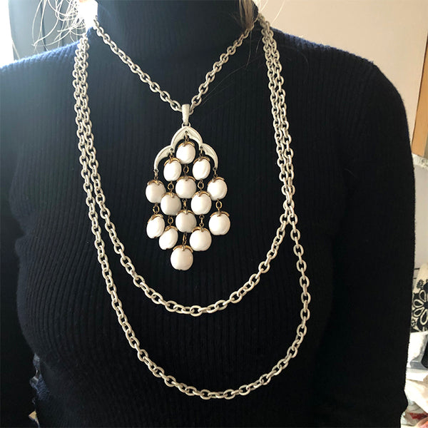 Trifari Waterfall Multi Chain and Large Pendant Necklace