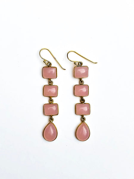 Long Rose Quartz Bezel Earrings