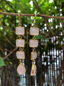 Long Rose Quartz Bezel Earrings
