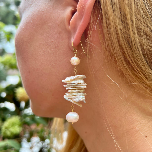 Freshwater Pearl Branches and Round Pearl Statement Earring