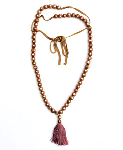 Long Freshwater Pearl Dusty Rose Tassel Necklace