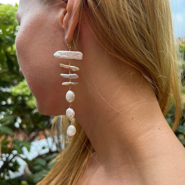 Long Multi shaped Fresh Water Pearl Earring