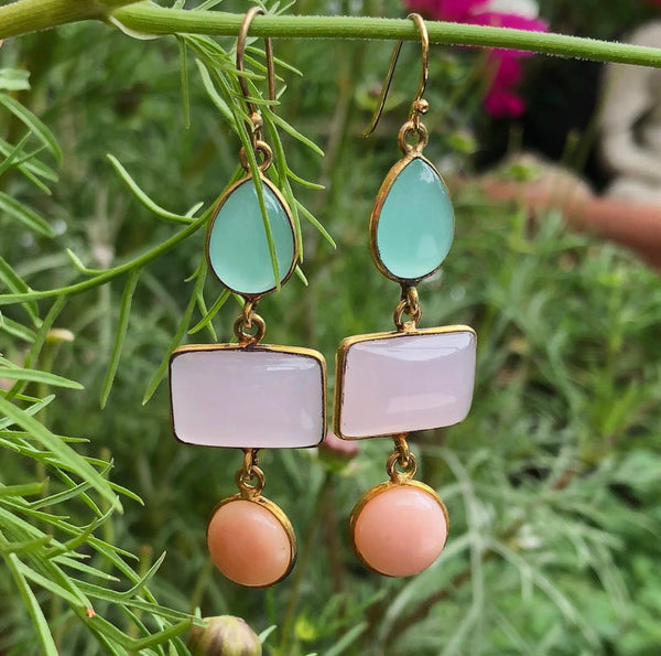 Chalcedony, Rose Quartz & Pink Opal Earrings